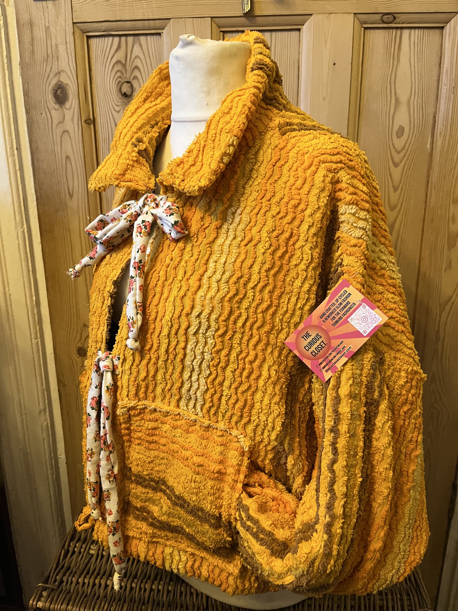 yellow fully lined candle wick jacket with pockets