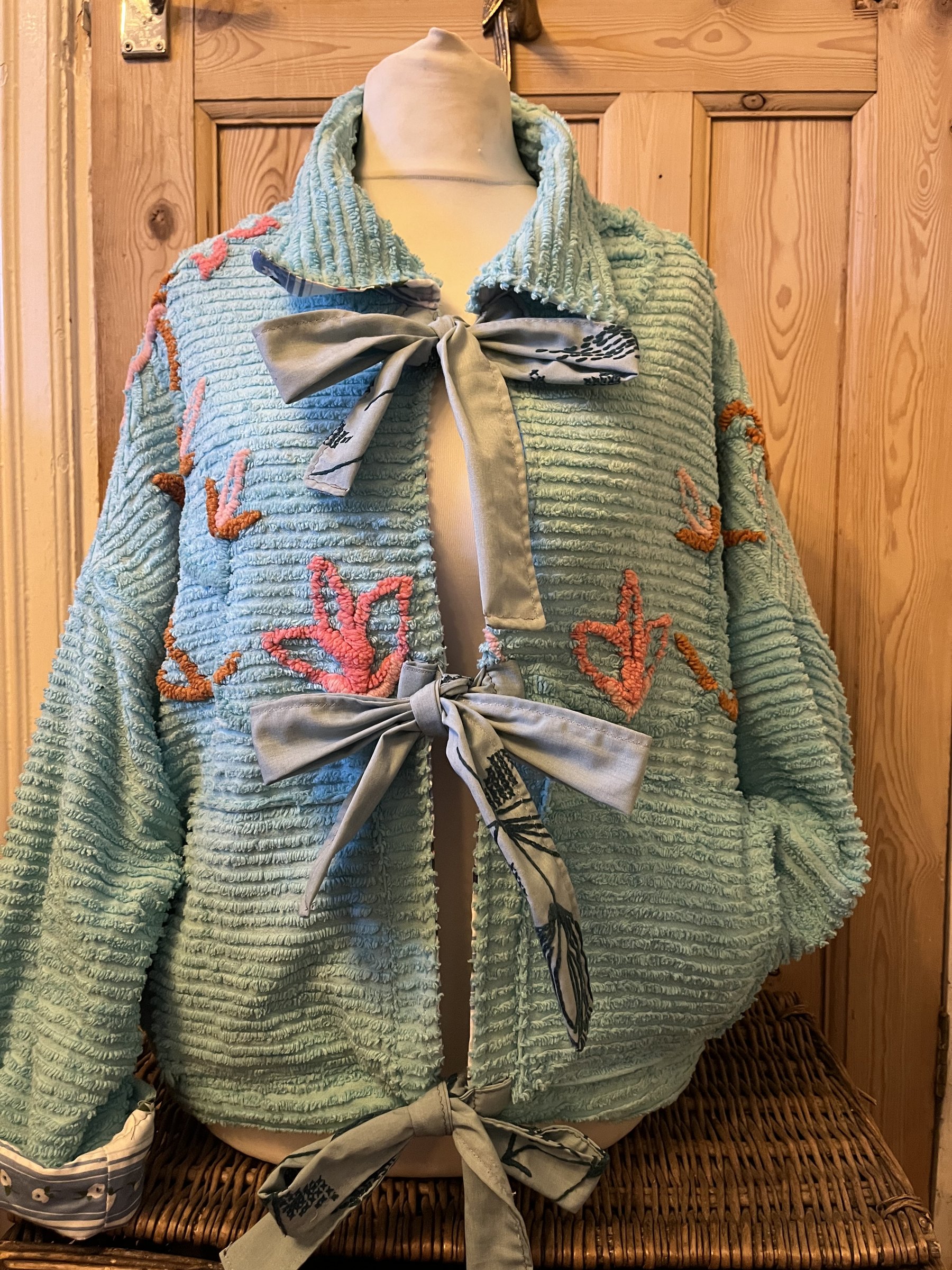 mint blue fully lined candle wick jacket with pockets
