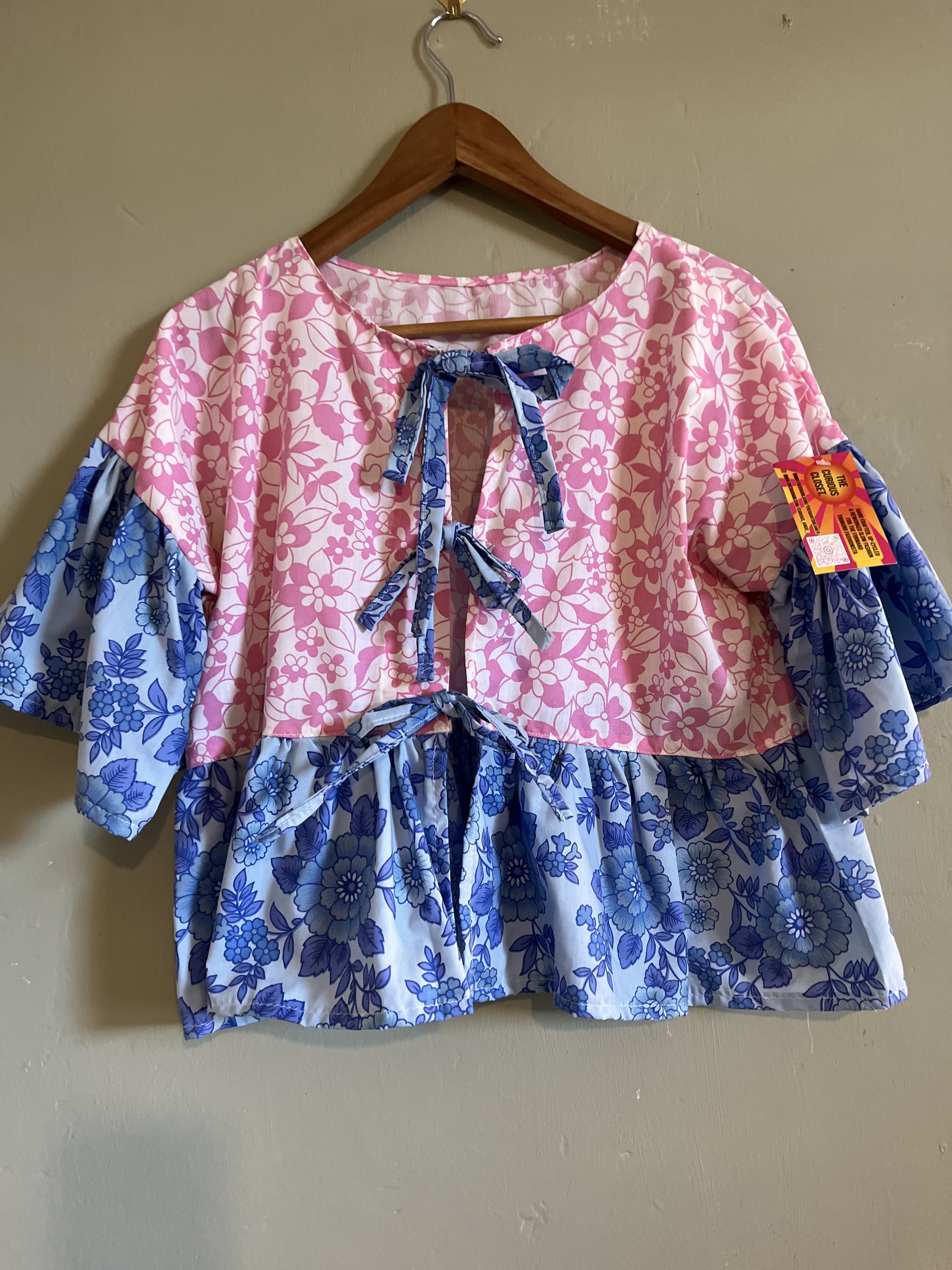 Vintage pillow case tie front blouse