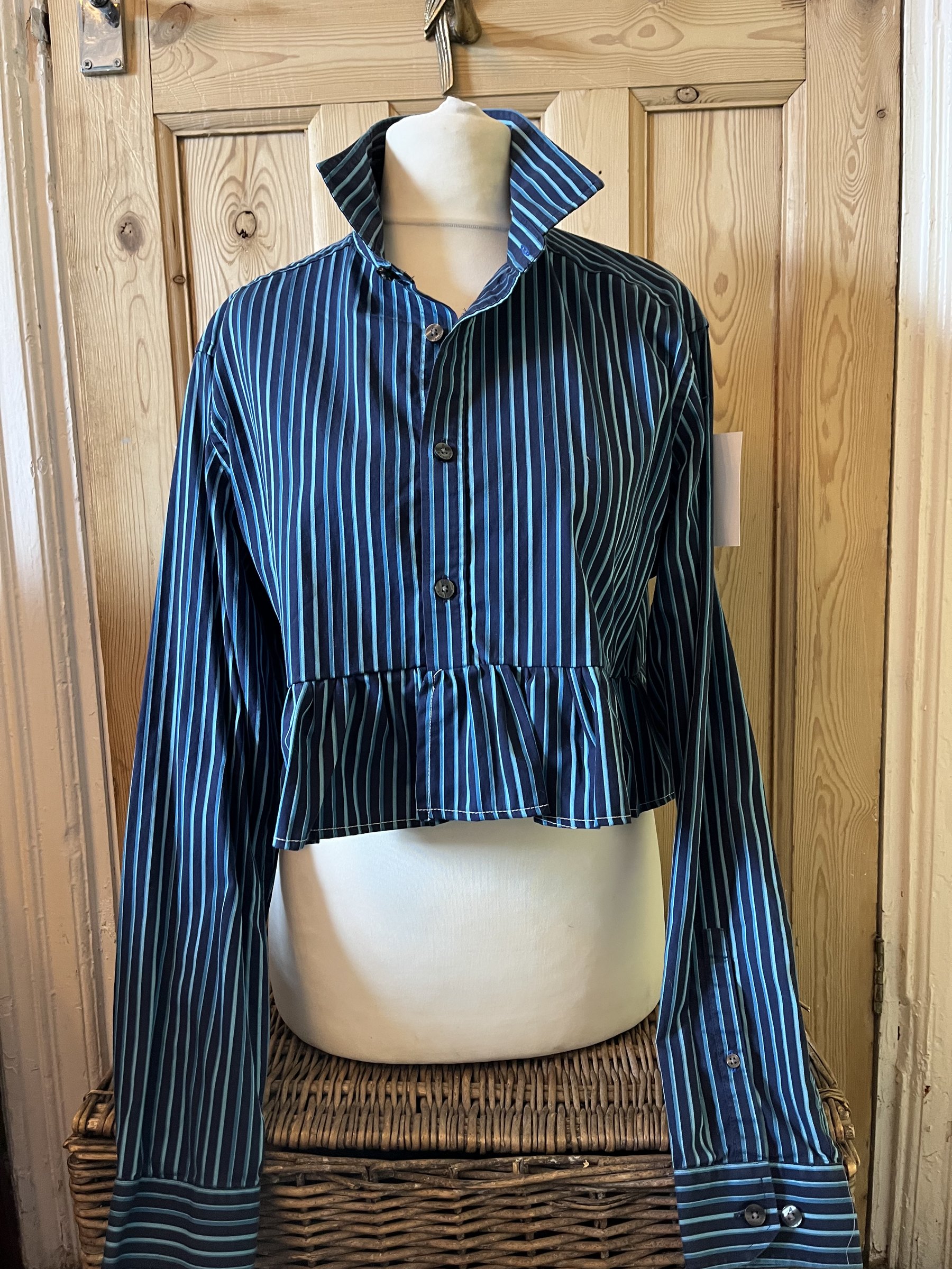 Pin stripe reworked shirt